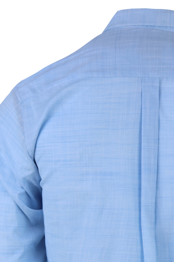 Camisa Manga Larga Slim Fit Textura Lino Color Azul Jaspe Para Caballero